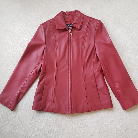 Genuine leather jacket with zipper - Red - Size S - Picture 5 of 12